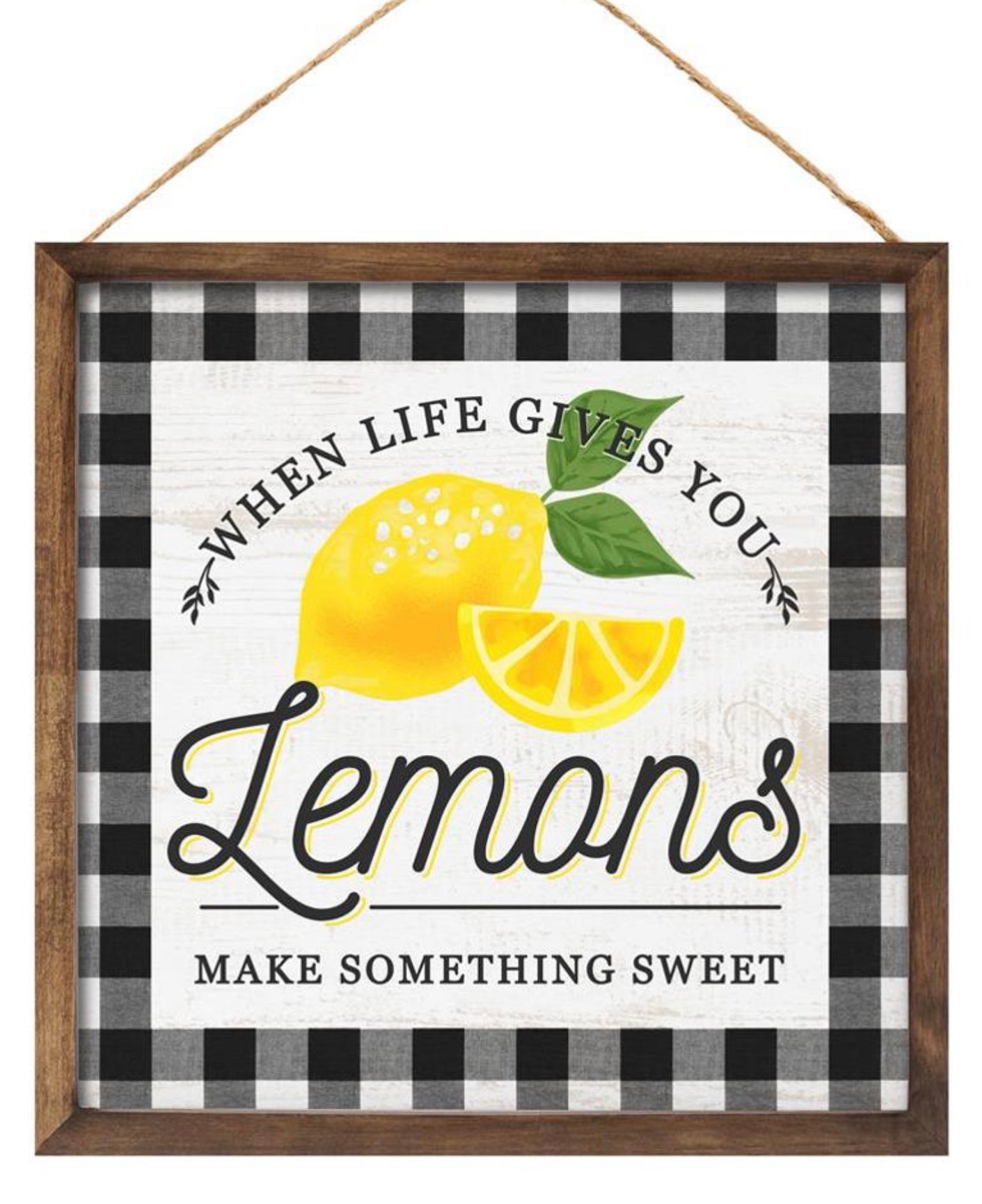 10” Black and White Check Lemon Wreath Sign