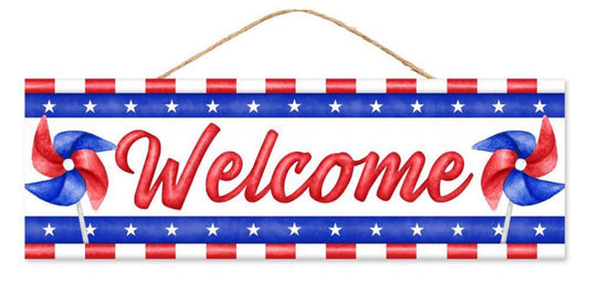 15”x5” Patriotic Pinwheel Welcome Wreath Sign