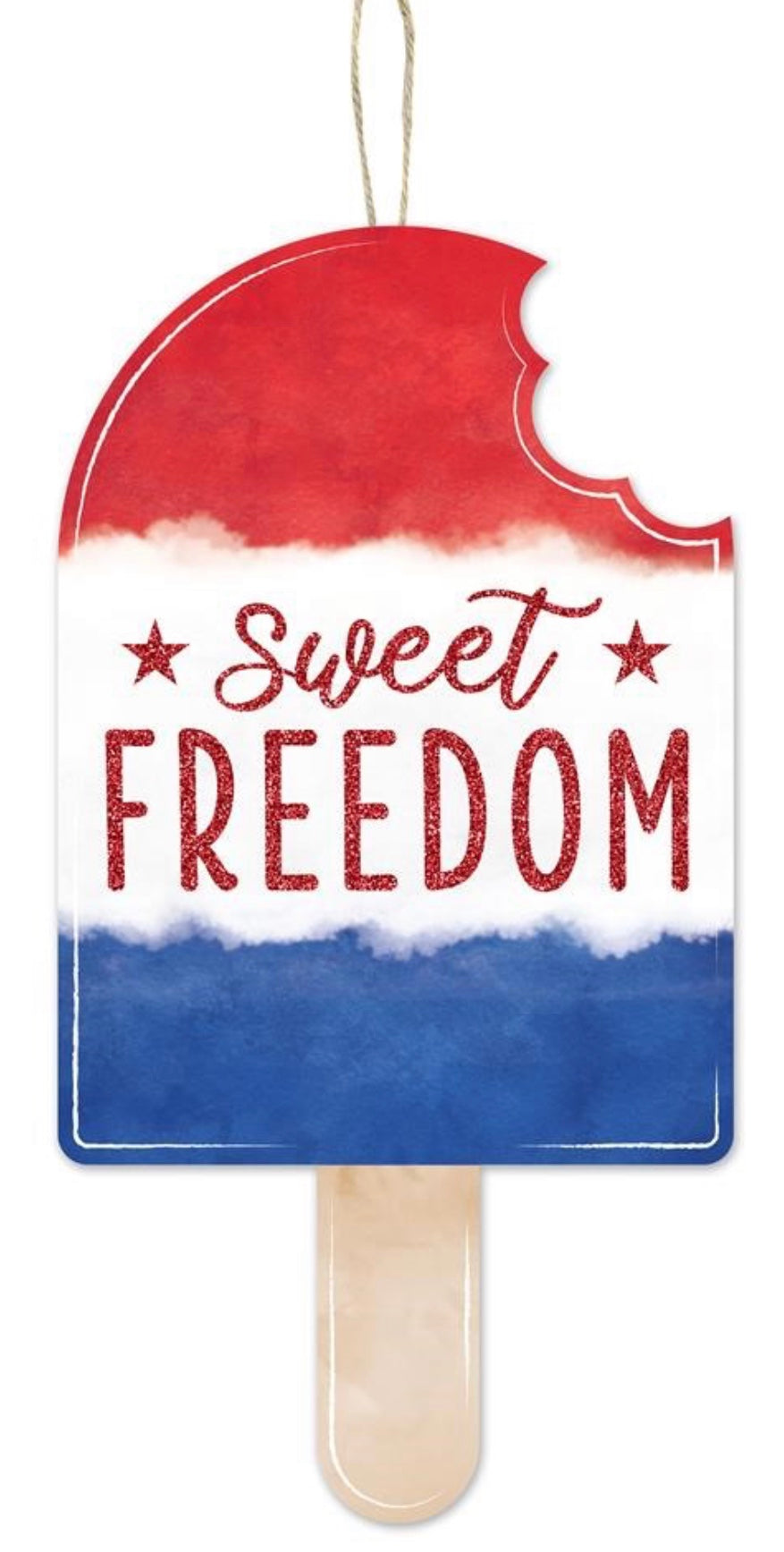 13.5”x7” Sweet Freedom Patriotic Popsicle Wreath Sign with Glitter Accent