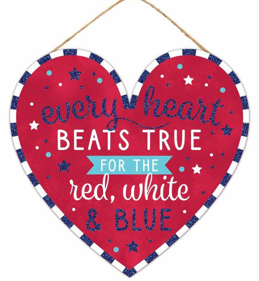 12”x11.5” Patriotic Heart Glitter Wreath Sign