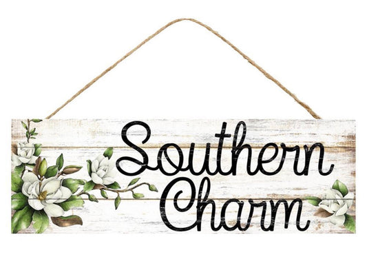 15”x5” Southern Charm Magnolia Wreath Sign