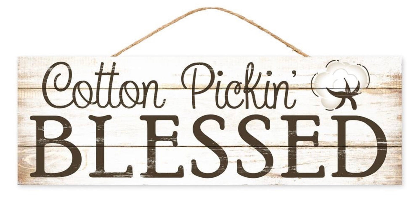 15”x5” Cotton Pickin Blessed Wreath Sign