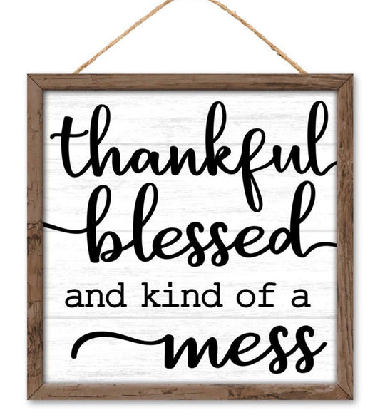 10” Square Thankful & Blessed Wreath Sign