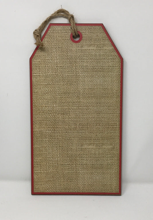 12”x6.5” Faux Burlap with Red Edge Blank Tag Wreath Sign