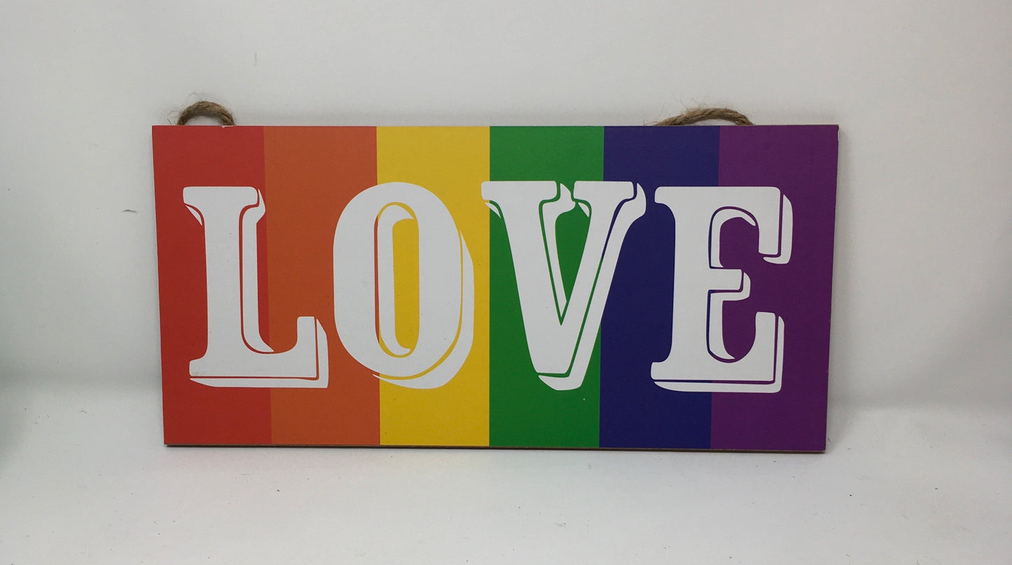 12.5”x6” Rainbow Stripe Love Wreath Sign