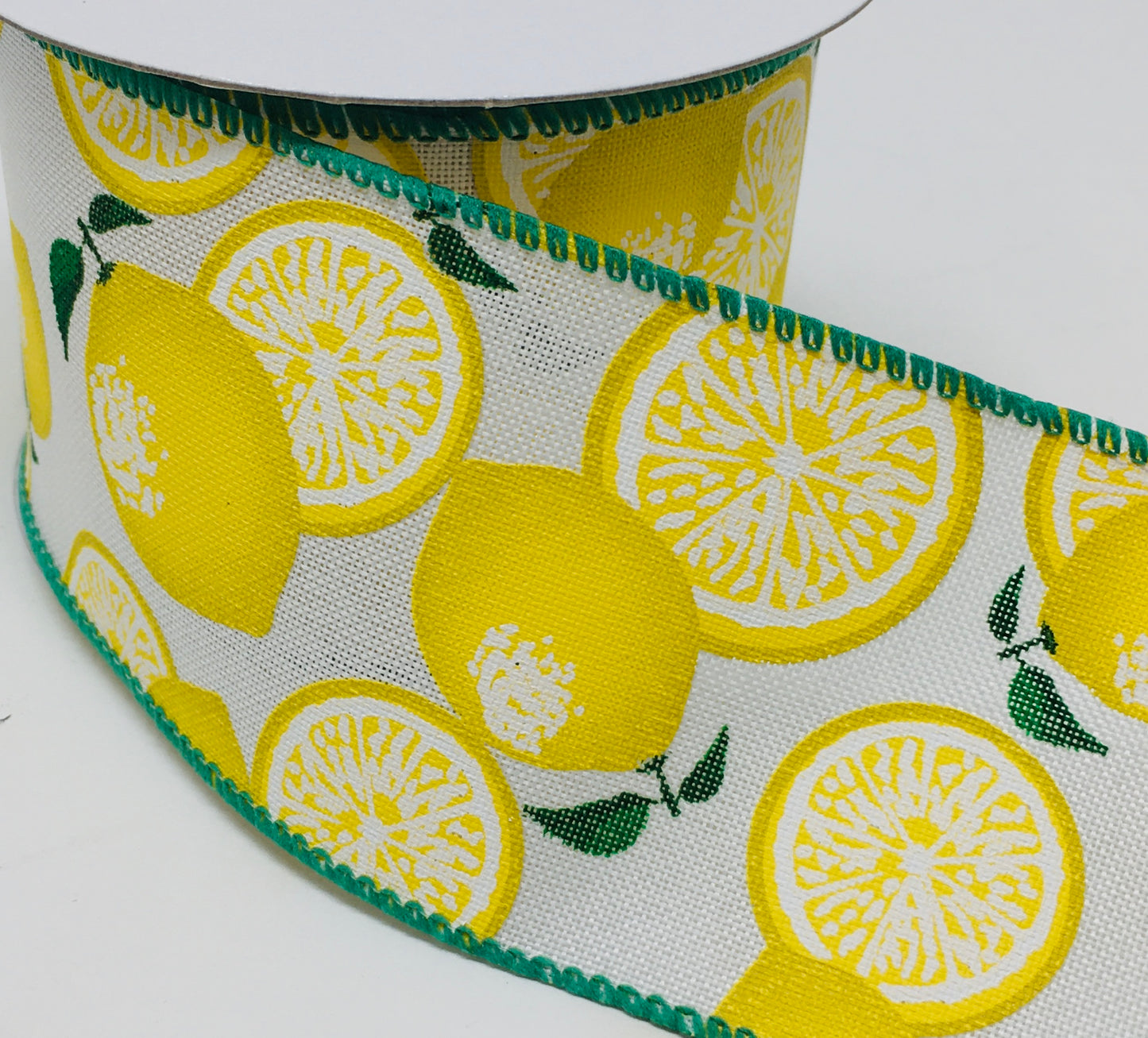 10 Yards - 2.5" Wired White Background Lemon Ribbon