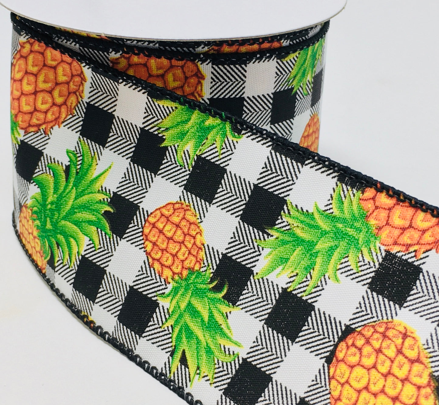 10 Yards - 2.5" Wired Black and White Check Pineapple Ribbon