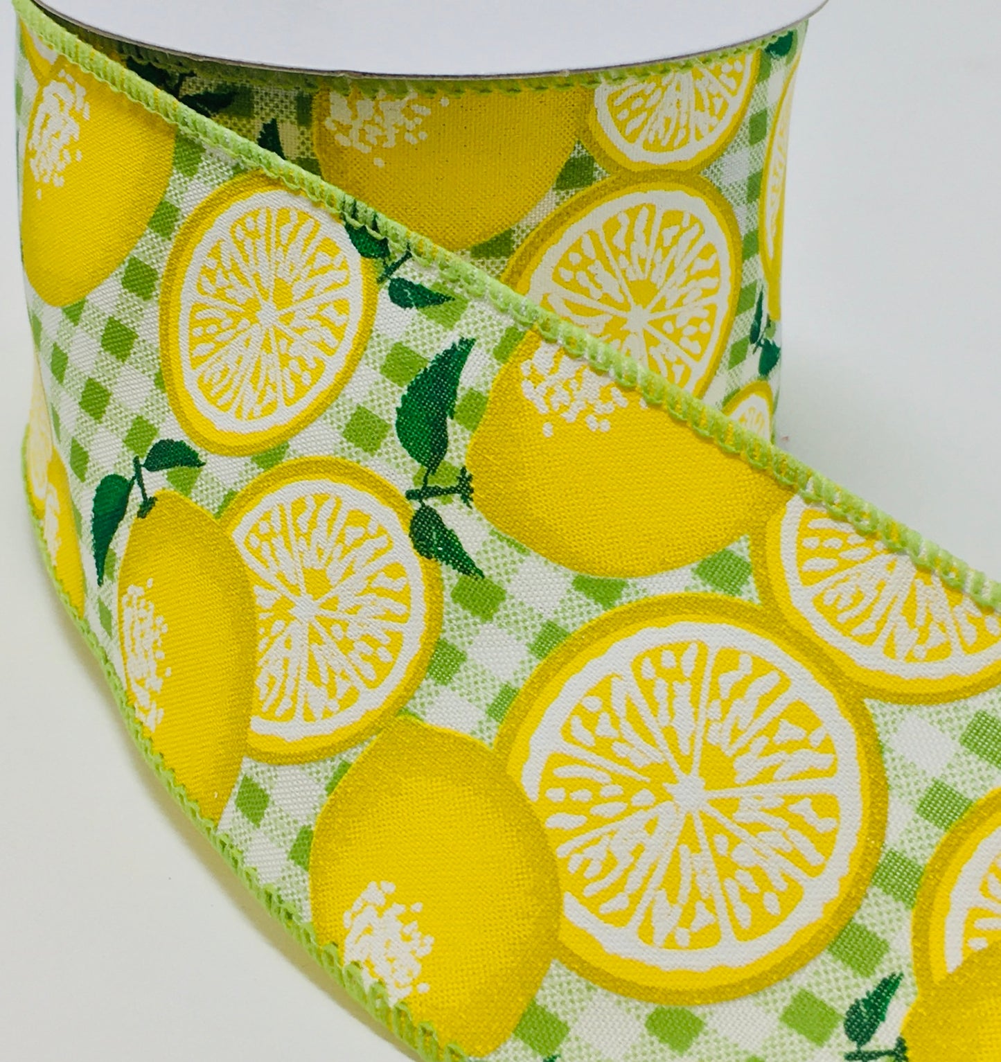 10 Yards - 2.5" Green and White Check Lemon Ribbon