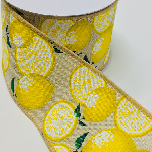 10 Yards - 2.5" Natural Background Lemon Ribbon