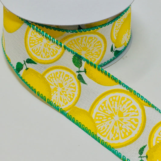 10 Yards - 1.5" White Background Lemon Ribbon