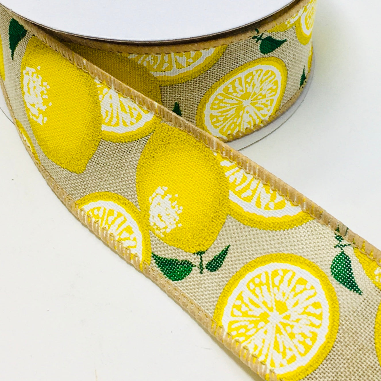 10 Yards - 1.5" Natural Background Lemon Ribbon