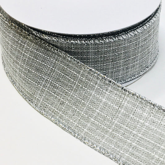 10 Yards - 1.5" Wired Gray with Glitter Accent and Metallic Edge Ribbon