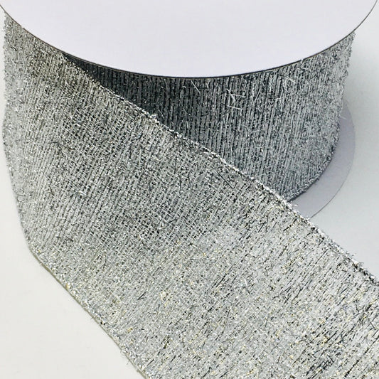 10 Yards - 2.5" Wired Silver Metallic Ribbon