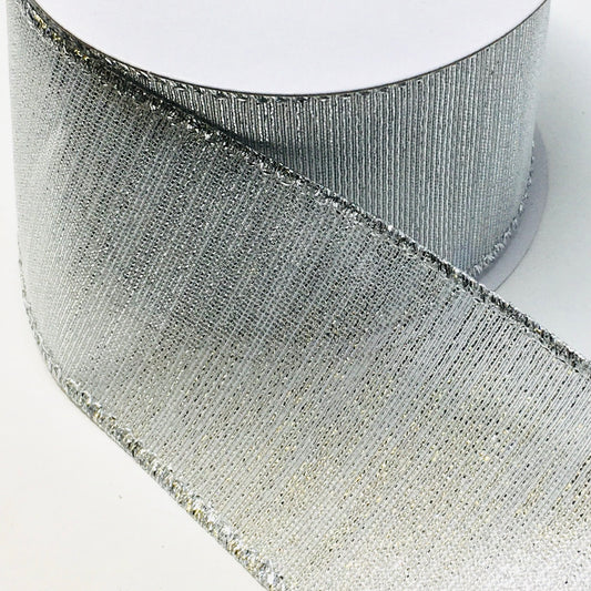 10 Yards - 2.5" Wired Silver Metallic Ribbon