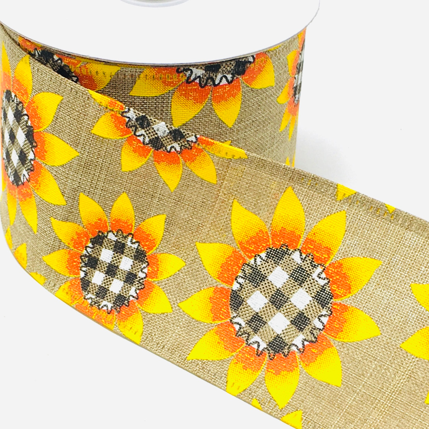 10 Yards - 2.5” Wired Black and White Check Center Sunflower Ribbon