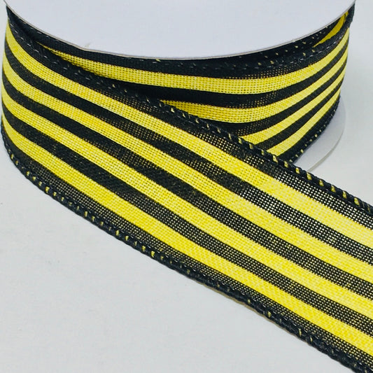 10 Yards - 1.5 Wired Yellow and Black Stripe Ribbon