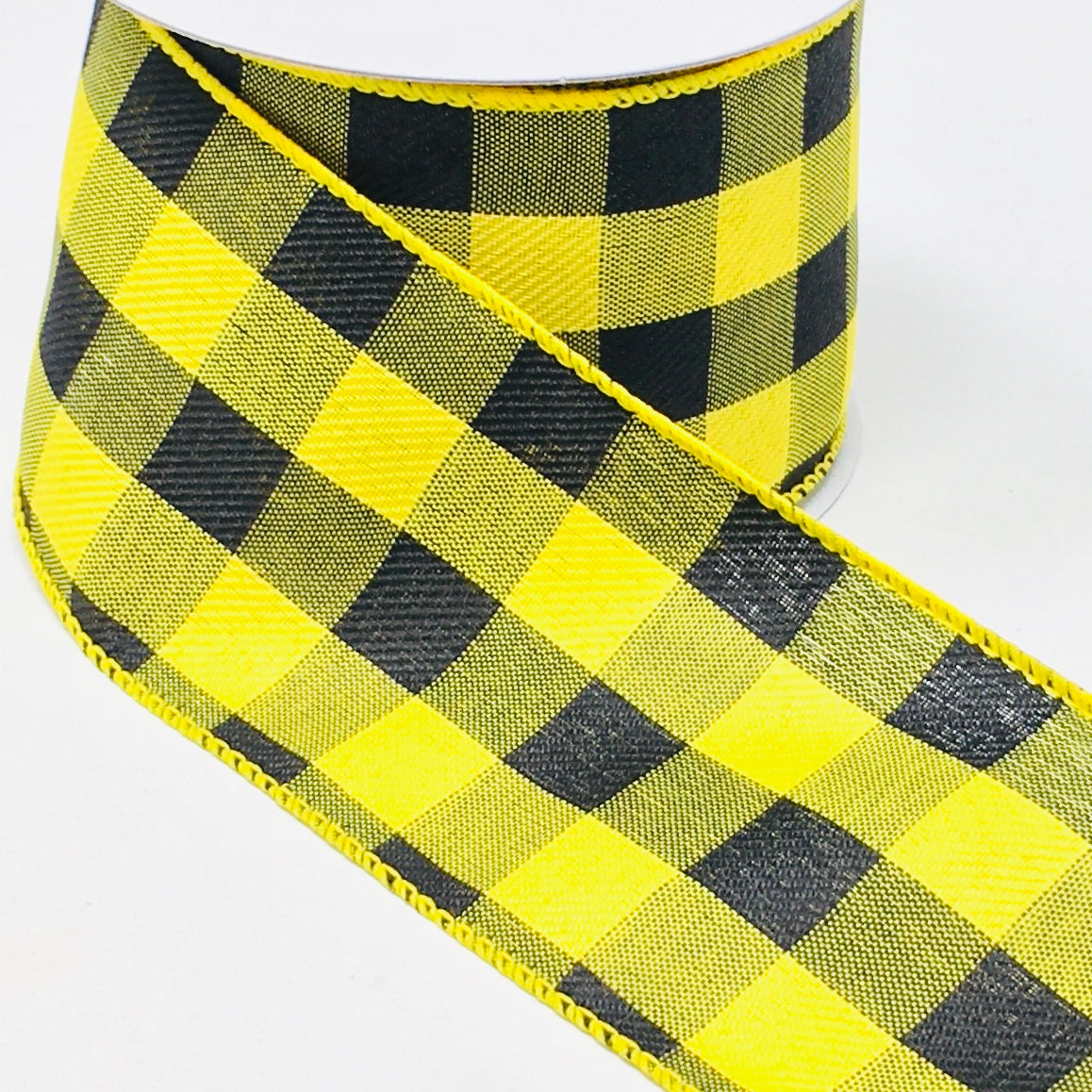 10 Yards - 2.5” Wired Yellow and Black Check Ribbon