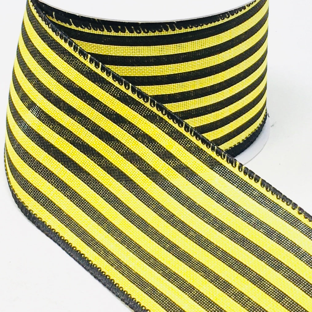 10 Yards - 2.5 Wired Yellow and Black Stripe Ribbon