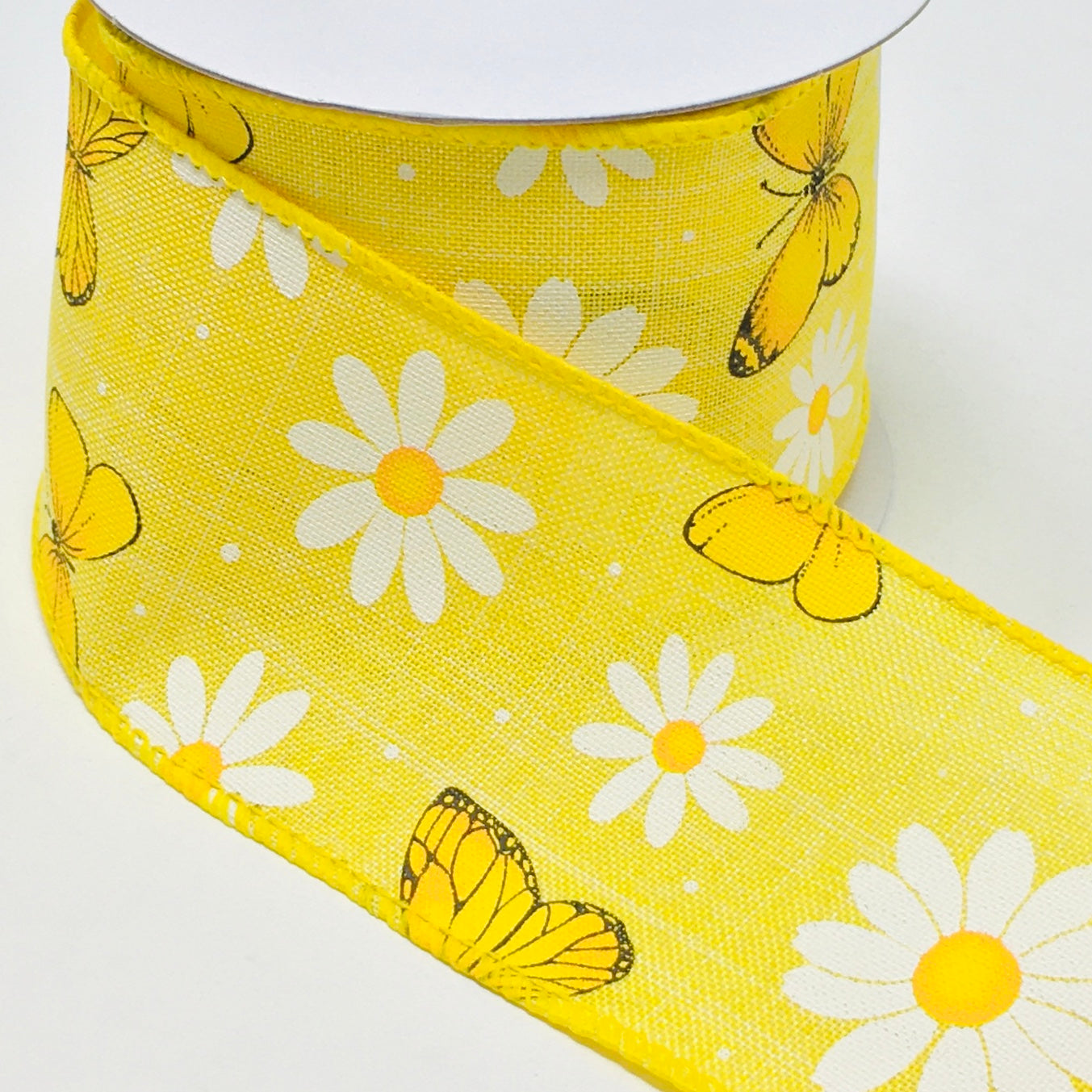 10 Yards - 2.5" Yellow Ribbon with Butterflies and Daisies