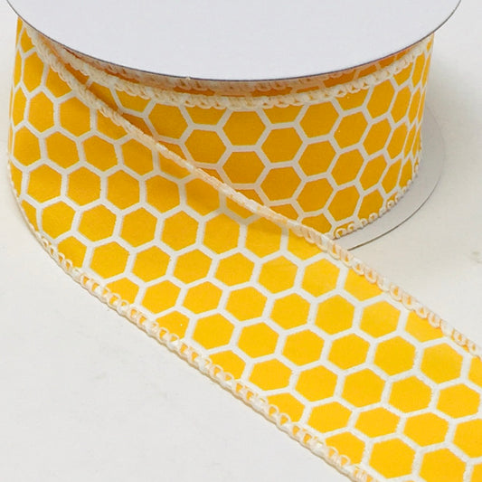 10 Yards - 1.5” Wired Yellow and White Honeycomb Ribbon