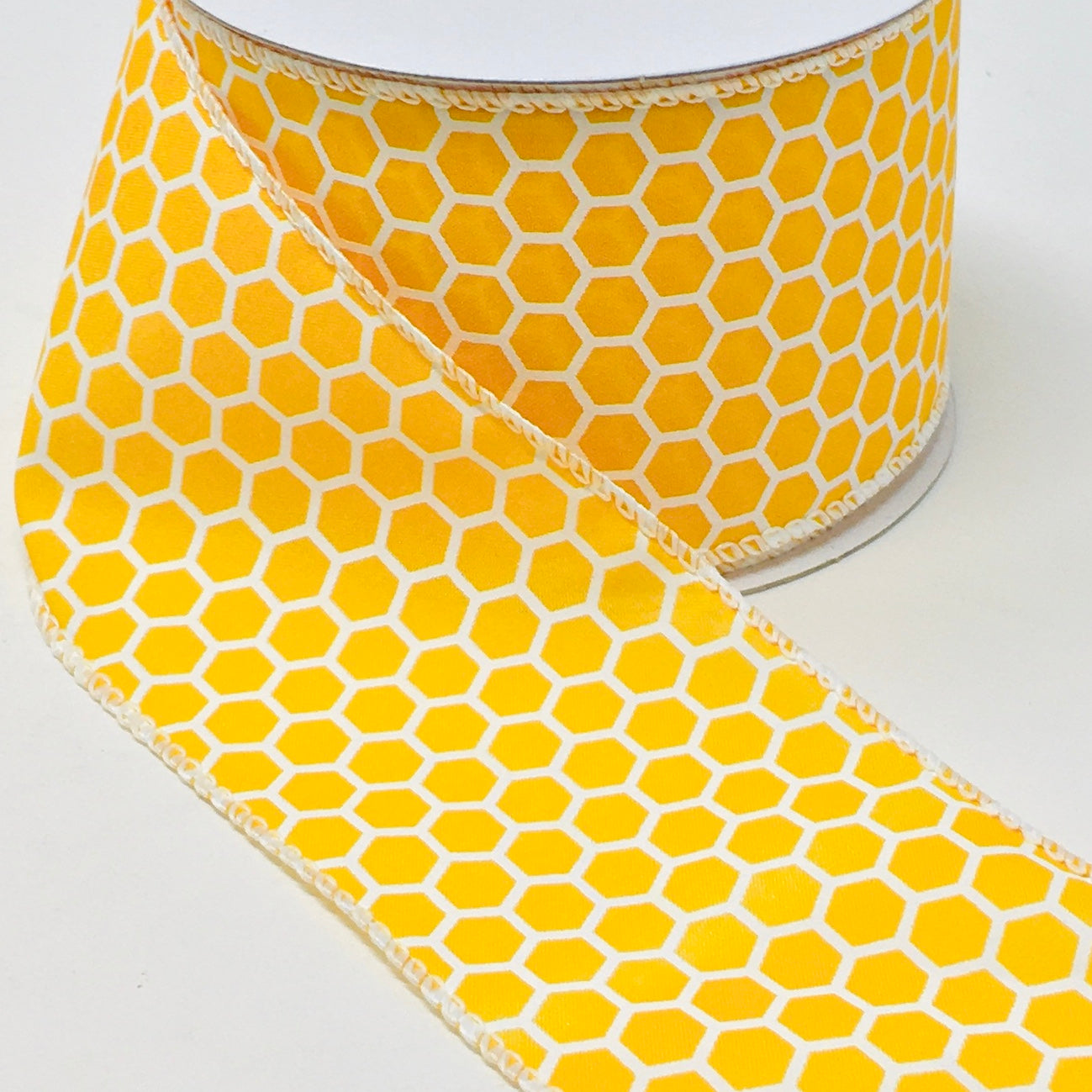 10 Yards - 2.5” Wired Yellow and White Honeycomb Ribbon