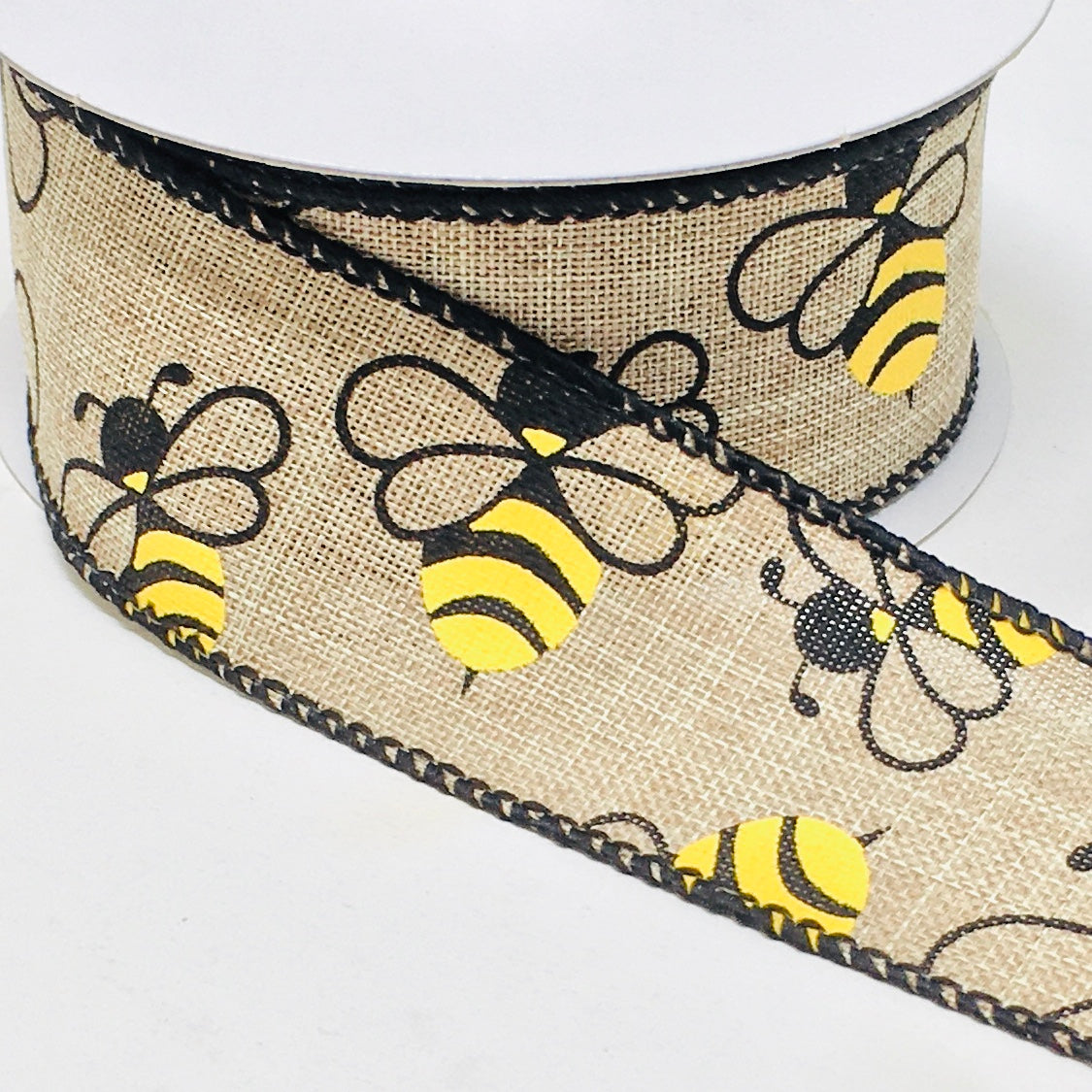 10 Yards - 1.5” Wired Natural Background Bumblebee Ribbon