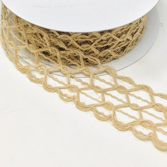 10 Yards - 1.5” Wired Natural Hex Open Weave Ribbon