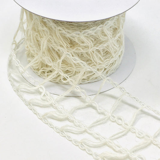 10 Yards - 2.5” Wired Cream Open Weave Ribbon