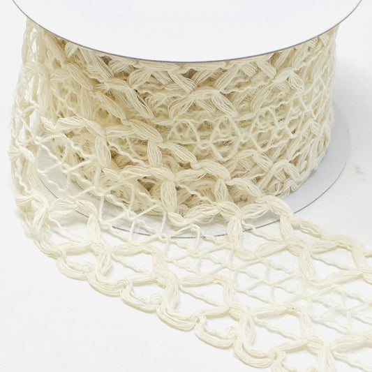 10 Yards - 2.5" Wired Cream Hex Open Weave Ribbon