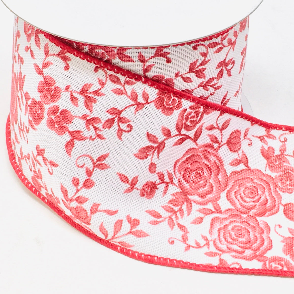 10 Yards - 2.5" Wired Red Rose Floral Ribbon