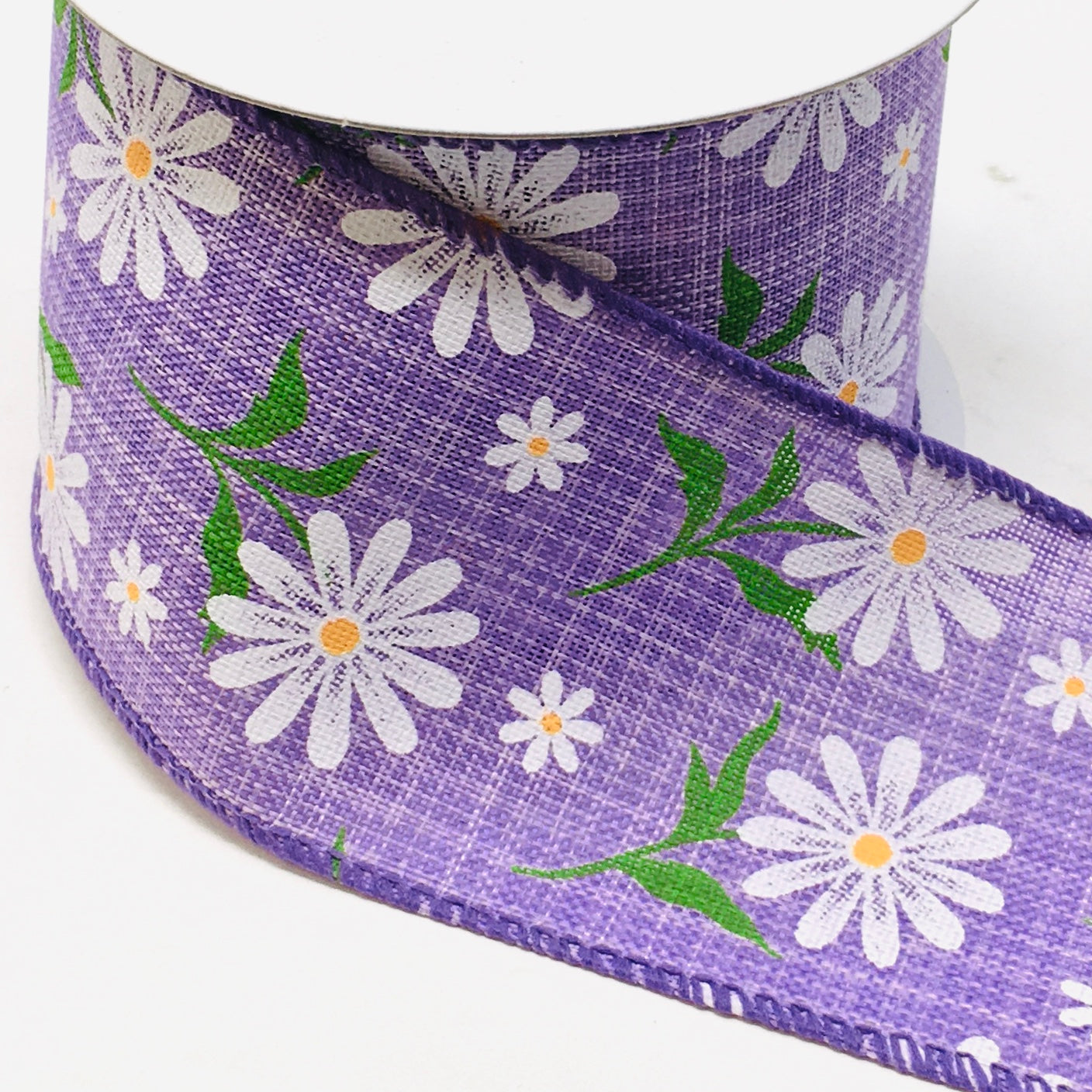 10 Yards - 2.5" Wired Lavender Background Daisy Floral Ribbon