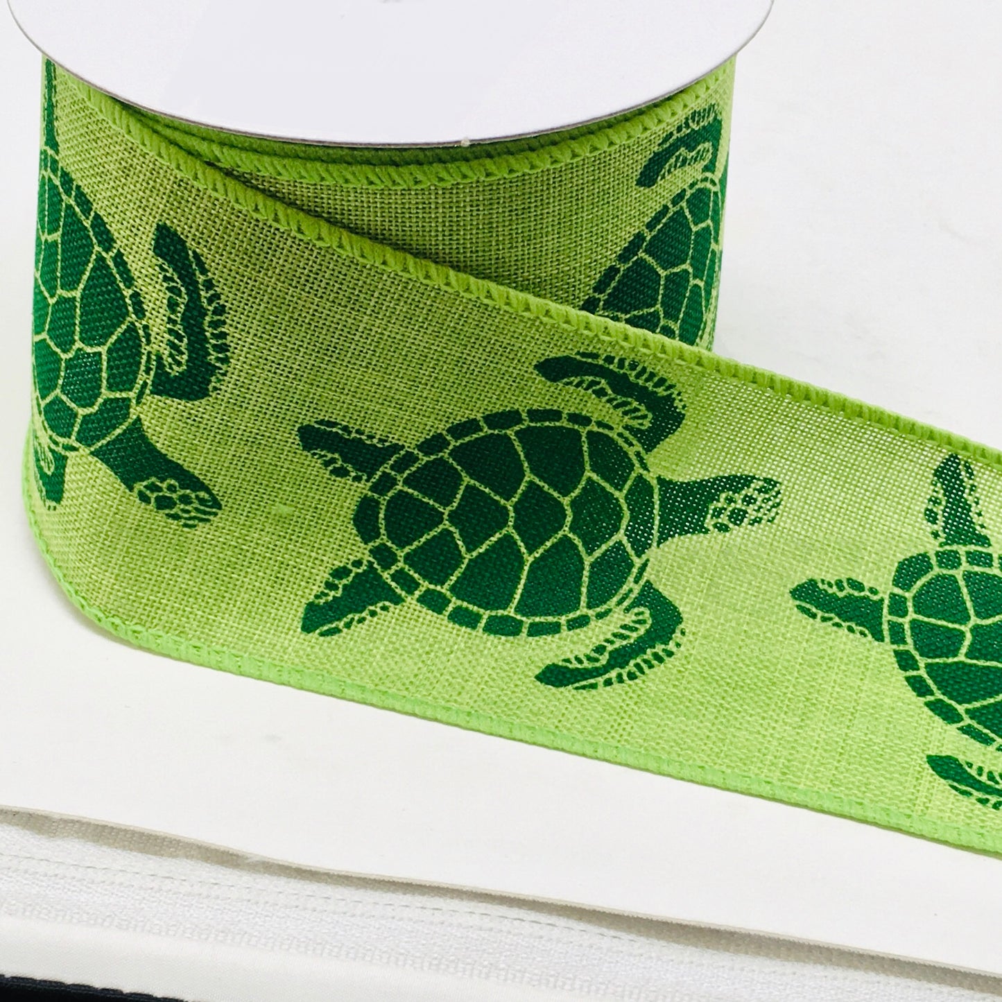 10 Yards - 2.5" Wired Green Turtle Ribbon