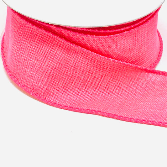 10 Yards - 1.5” Wired Fuschia Pink Linen Ribbon