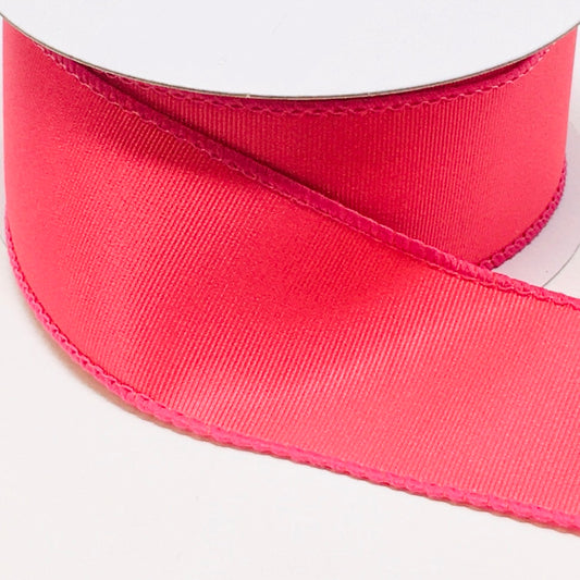 10 Yards - 1.5" Wired Fuschia Pink Ribbed Satin Ribbon