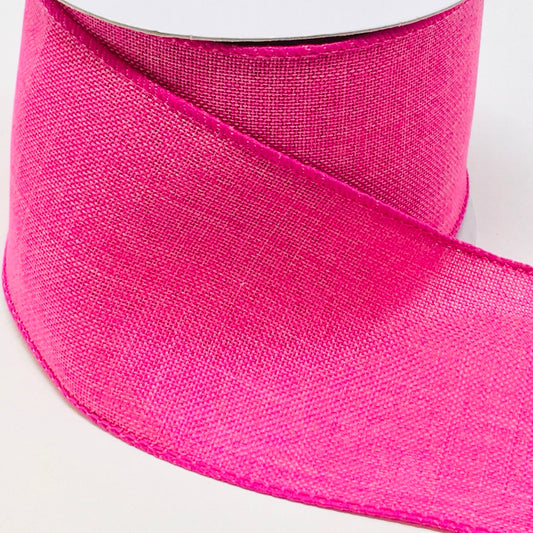 10 Yards - 2.5” Wired Solid Fuschia Linen Ribbon