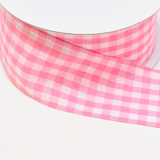 10 Yards - 1.5" Wired Pink and White Gingham Check Ribbon