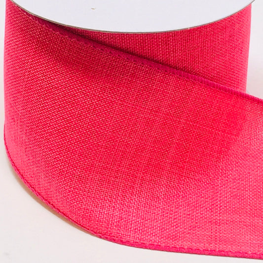 10 Yards - 2.5” Wired Fuschia Pink Linen Ribbon