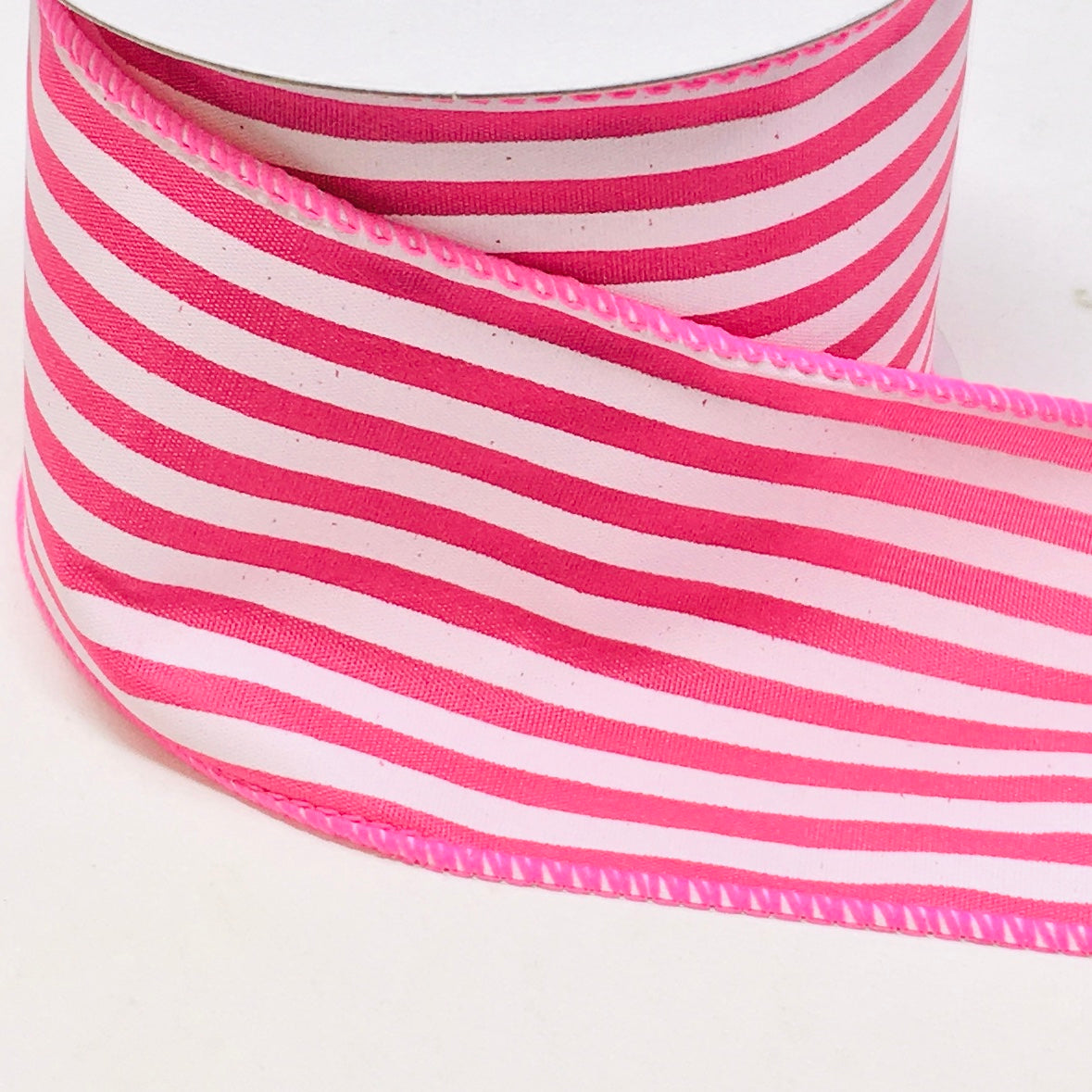 10 Yards - 2.5” Wired Fuschia and White Stripe Ribbon