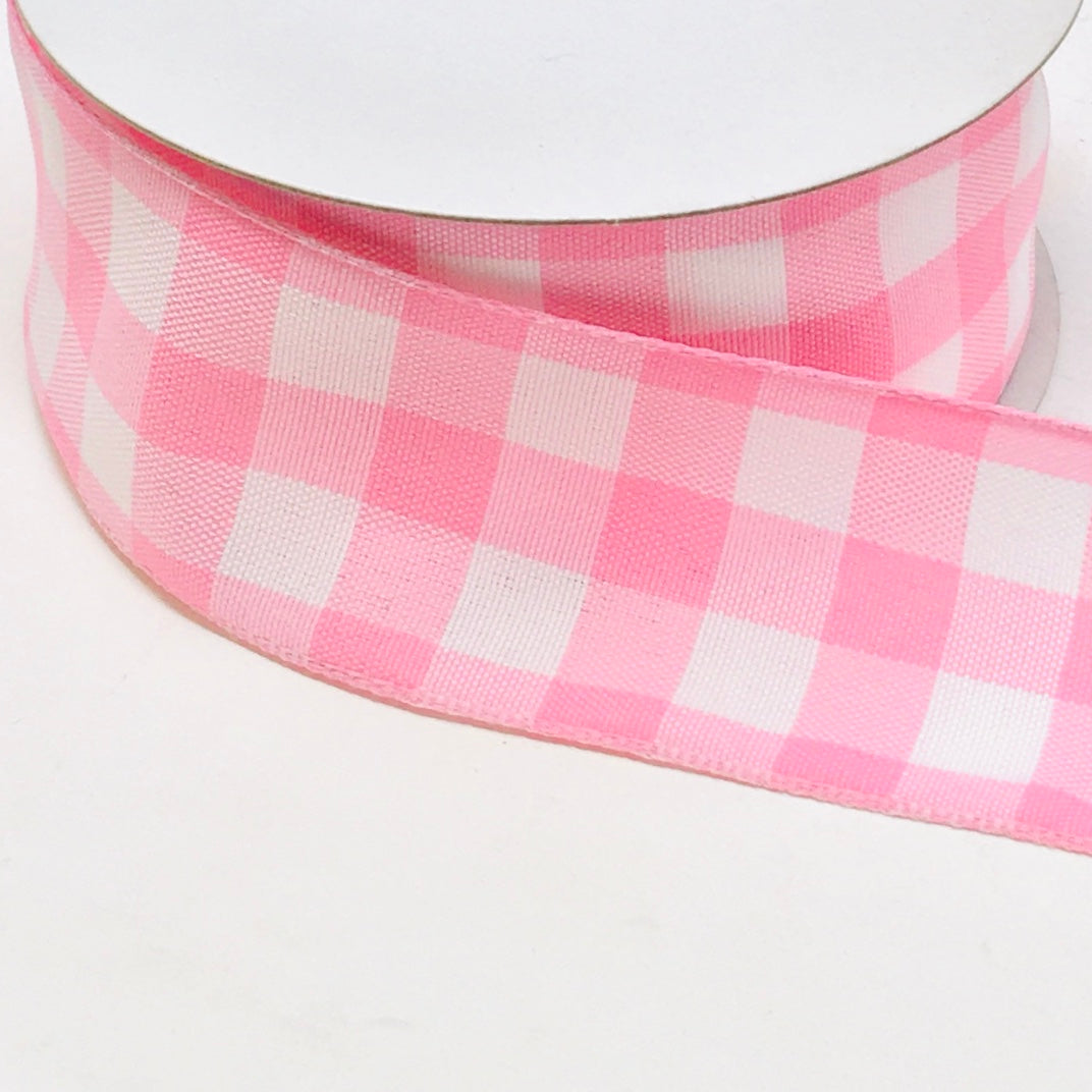 10 Yards - 1.5” Wired Pink and White Check Ribbon