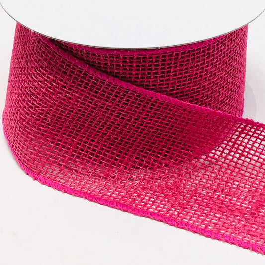 10 Yards - 2.5” Wired Solid Fuschia Burlap Ribbon