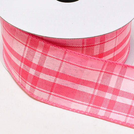 10 Yards - 2.5" Wired Multi-Shade Pink and White Check Ribbon