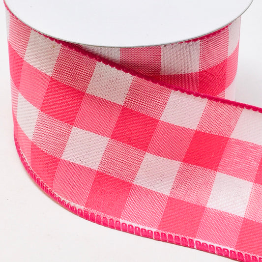 10 Yards - 2.5” Wired Pink and White Check Ribbon