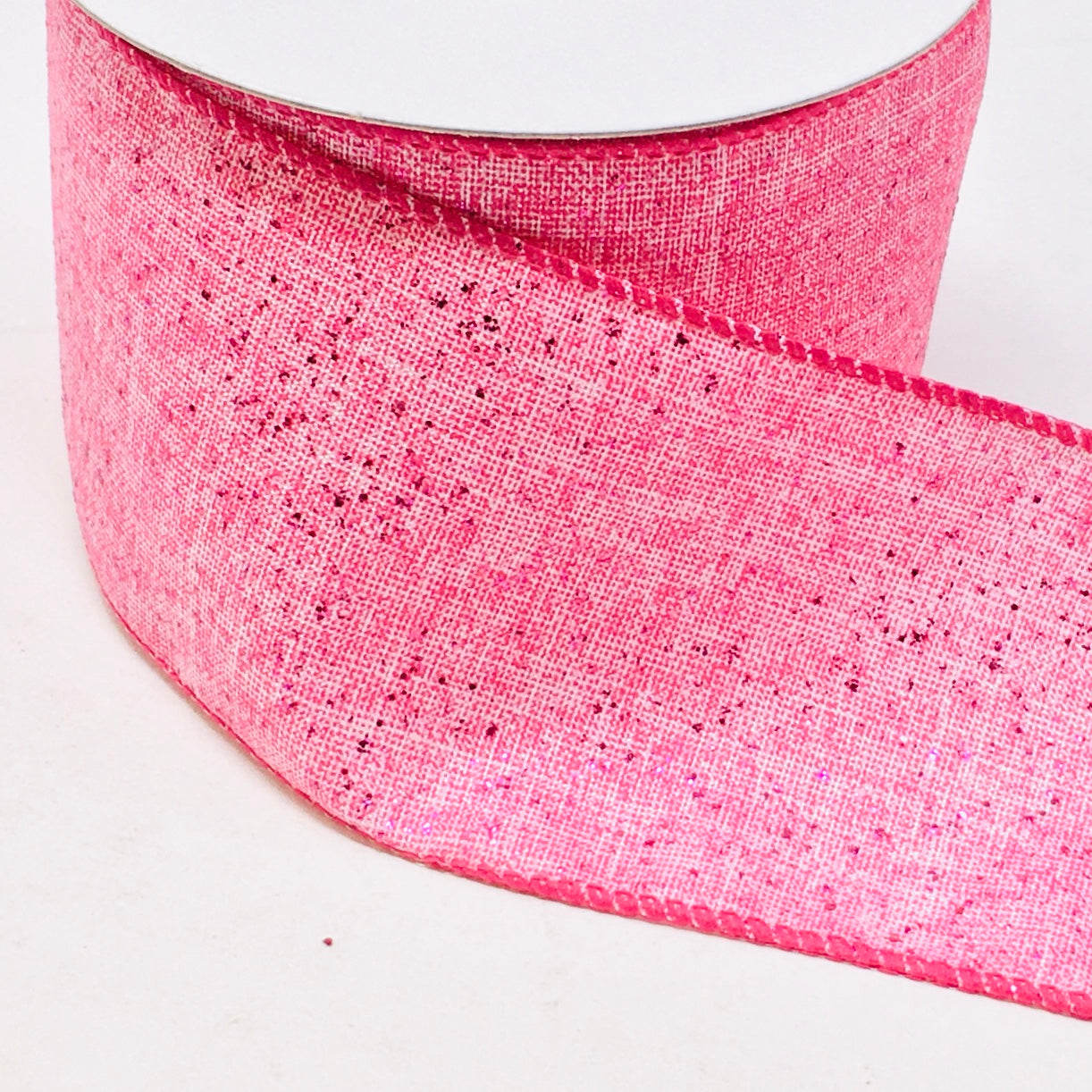 10 Yards - 2.5” Wired Glitter Pink Ribbon