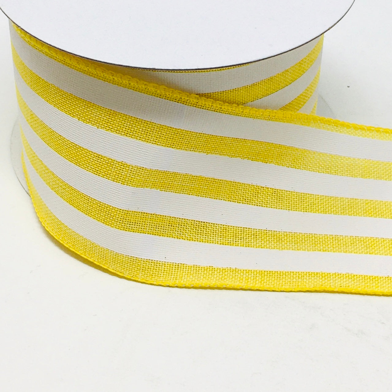 10 Yards - 2.5” Wired Yellow and White Stripe Ribbon