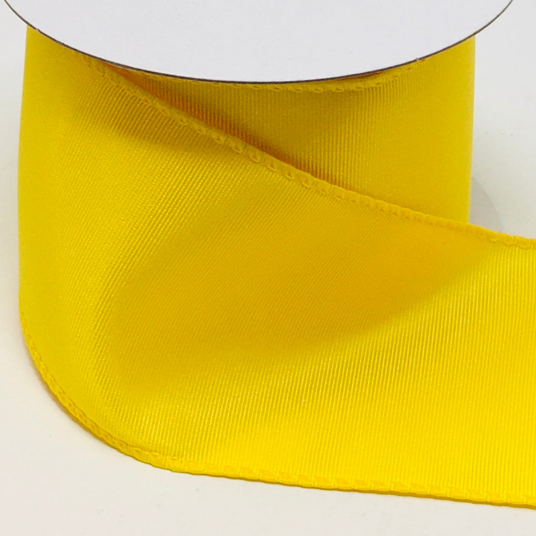 10 Yards - 2.5” Wired Yellow Ribbed Satin Ribbon