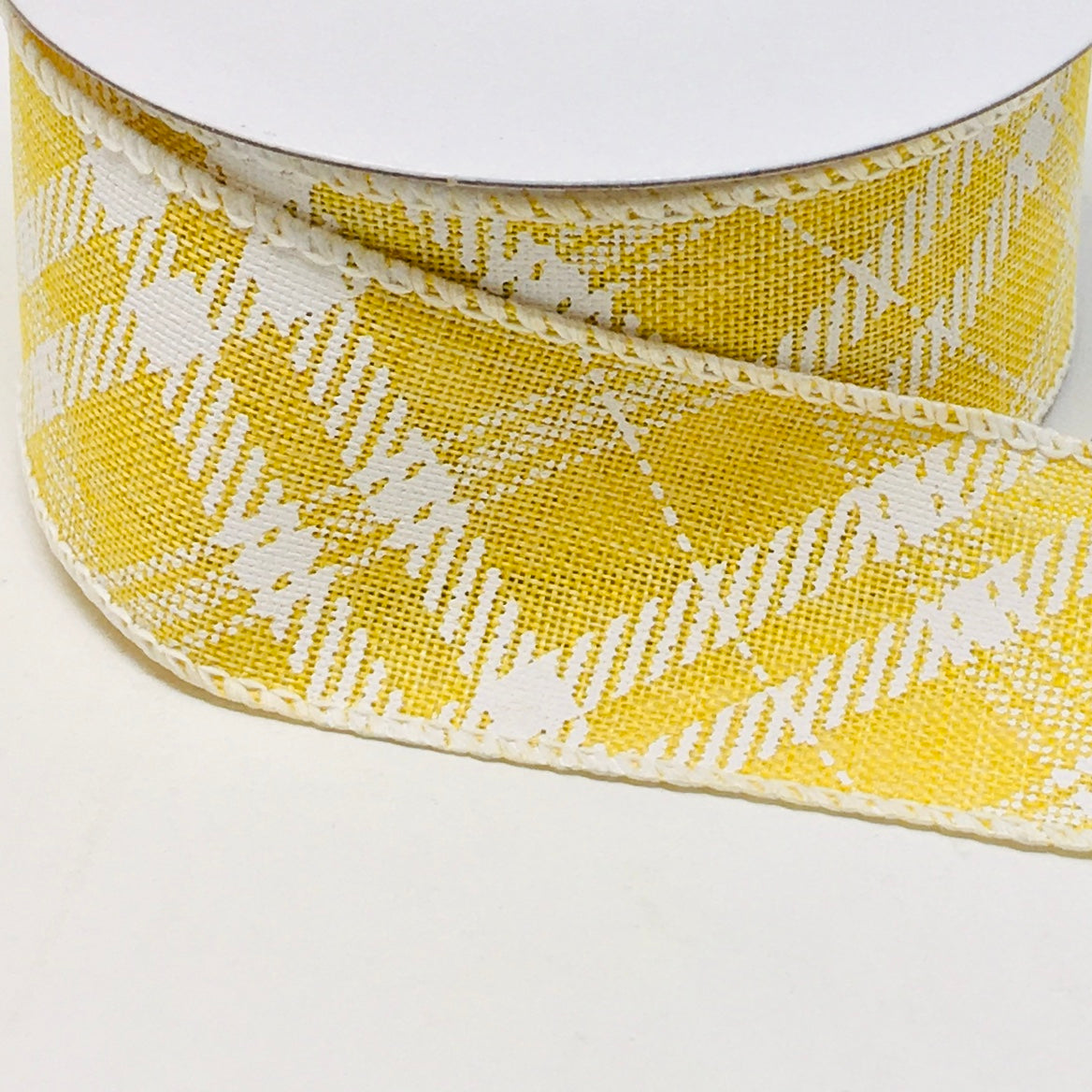 10 Yards - 1.5” Wired Yellow and White Cross Plaid Ribbon