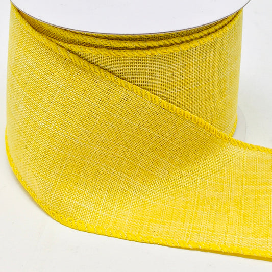 10 Yards - 2.5” Wired Yellow Linen Ribbon