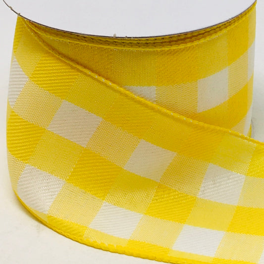 10 Yards - 2.5” Wired Yellow and White Check Ribbon