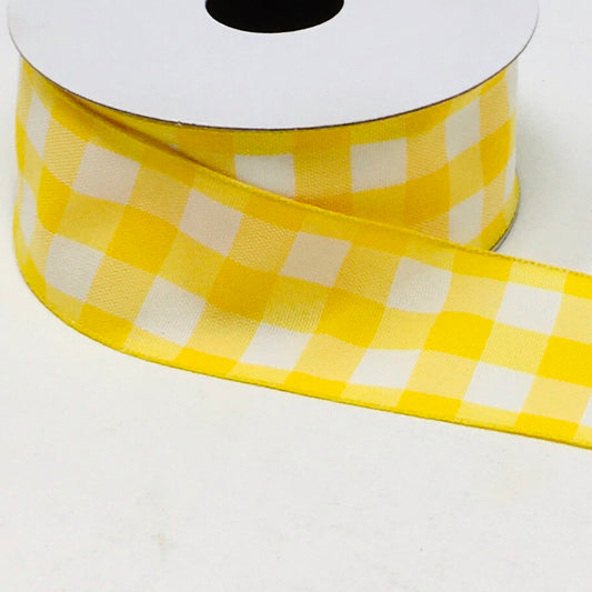 10 Yards - 1.5” Wired Yellow and White Check Ribbon