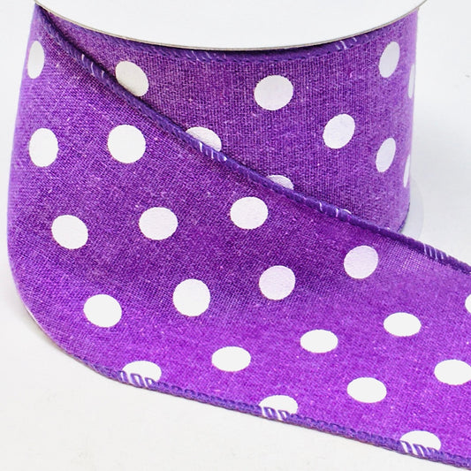 10 Yards - 2.5" Wired Light Purple and White Polka Dot Ribbon